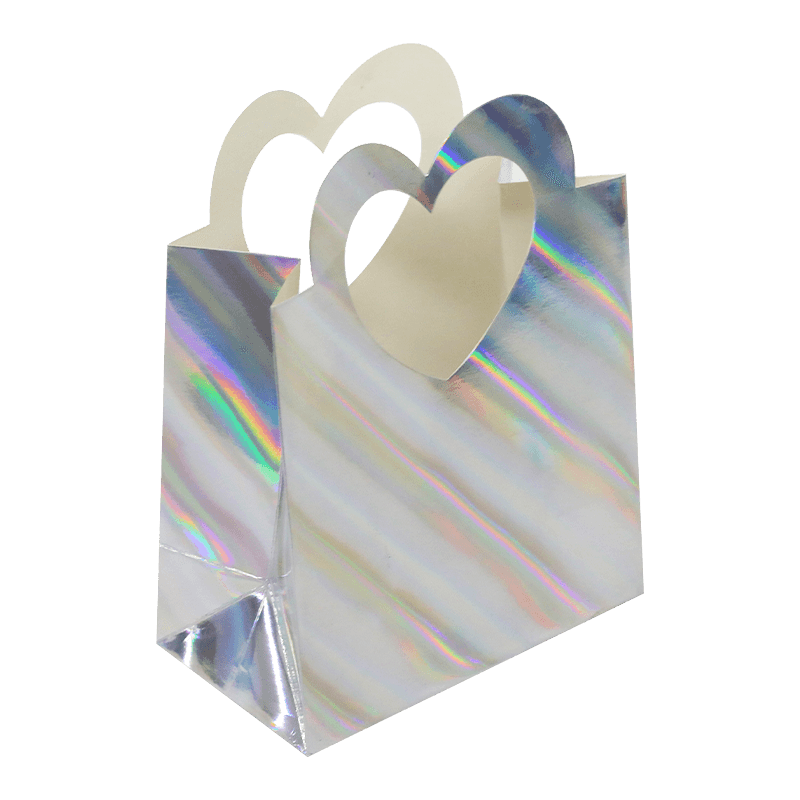 Holographic Foil Rainbow Silver Wedding Candy Paper Gift Bag With Heart Handle