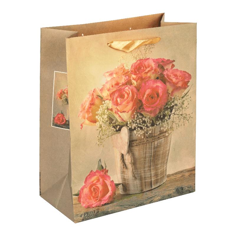 Printed Vintage Recyclable Kraft Paper Floral Mother's Day Gift Bag