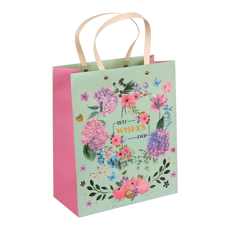 Elegant Design Printed Floral Mother's Day Paper Gift Bag With Rivet Handle