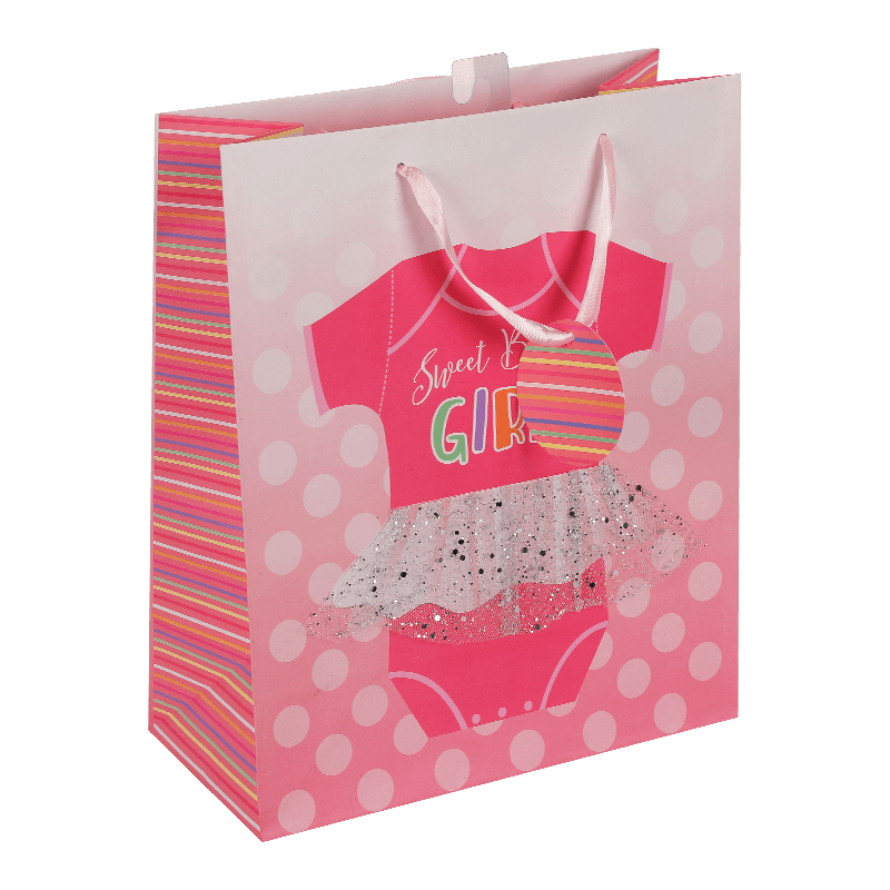 Printed Pink Onesie Baby Birthday Shopping Paper Gift Bag For Girl