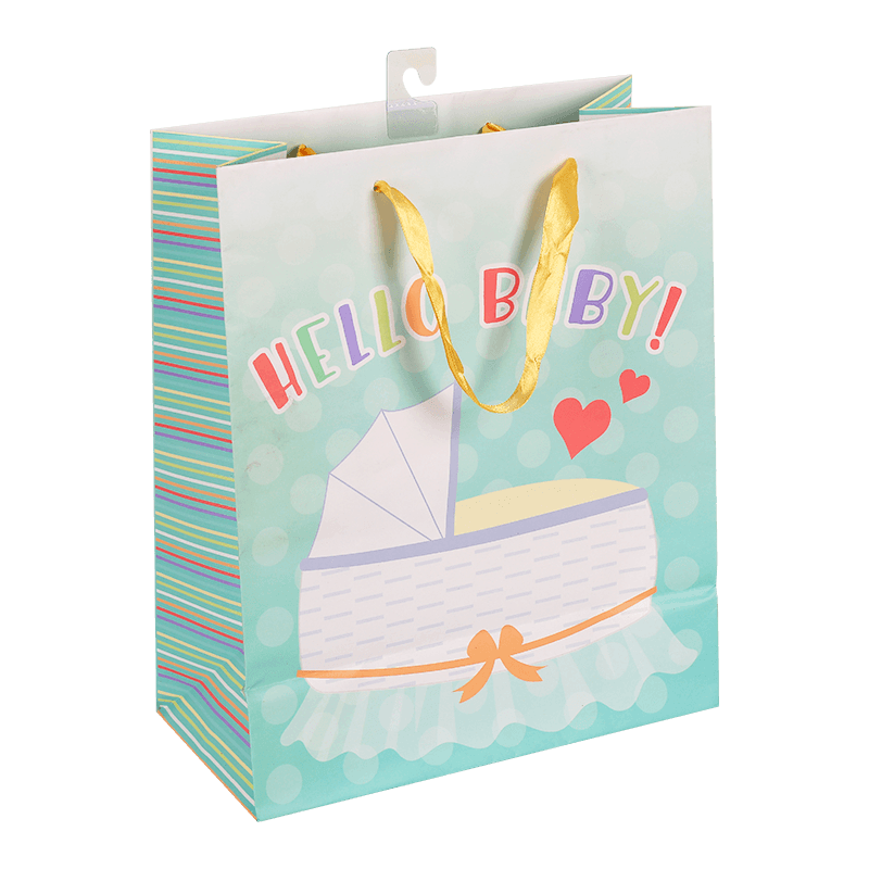 Renewabale Printed Baby Carriage Baby Shower Paper Bag With Handle