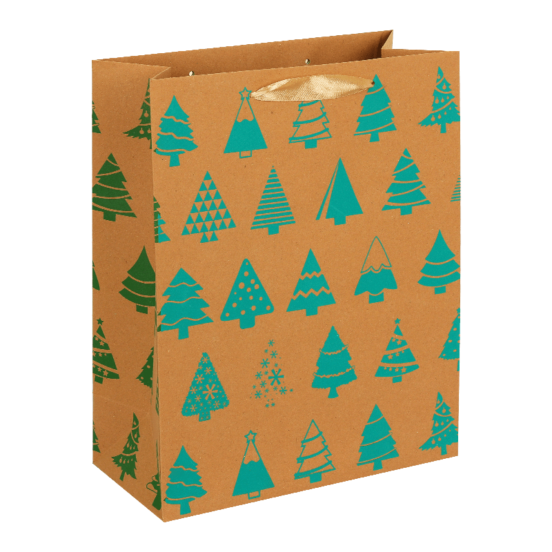 Customized Printing Kraft Paper Christmas Gift Shopping Bag With Grosgrain Handles