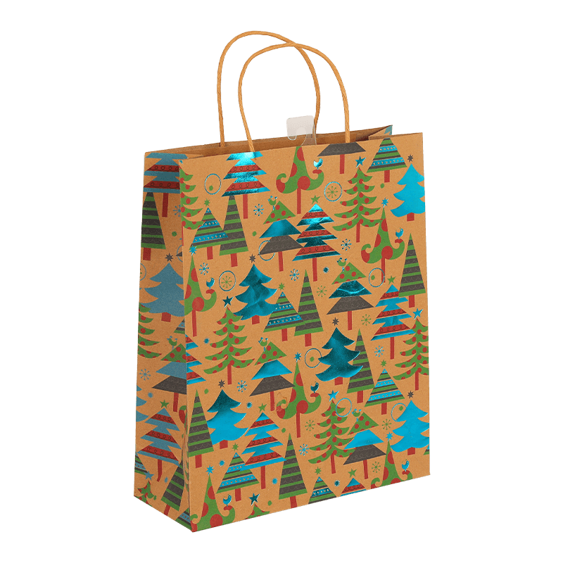 Customized Christmas Print Holiday Kraft Paper Gift Goody Shopping Bag 