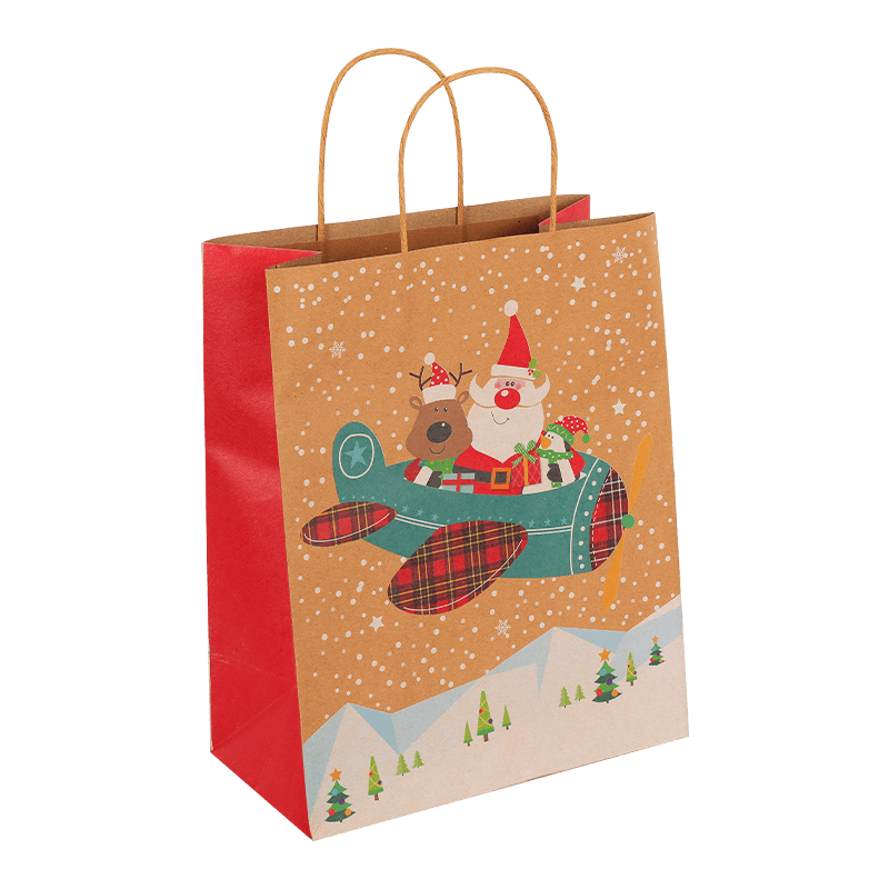 Christmas Santa Claus Printing Brown Kraft Paper Shopping Candy Gift Bag
