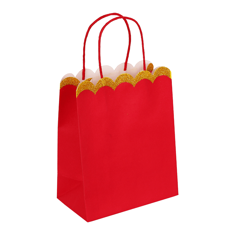 Printed Multicolor Scallop Edge Paper Party Gift Favor Bag With Paper Twisted Handles - October 2024