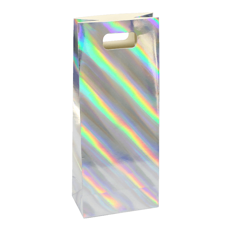 Biodegradable Color Holographic Wine Gift Paper Bag With Die-Cutting Handle