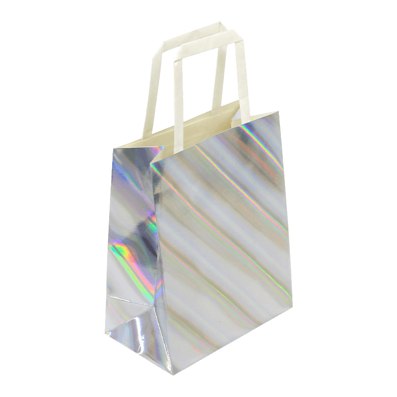 Holographic Foil Shopping Gift Bag With Flat Paper Handles