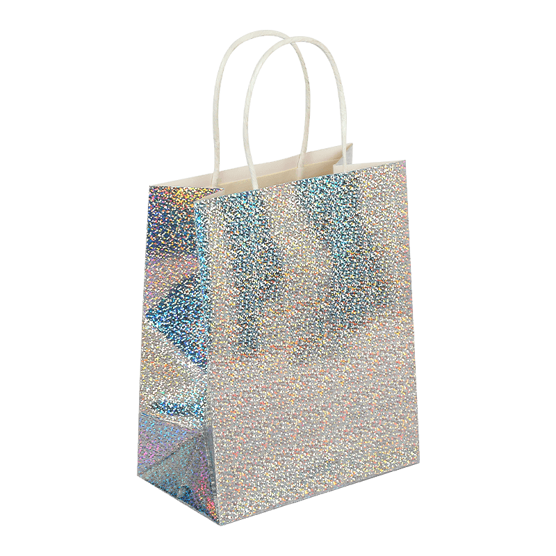 Customized Printed Laser Dots Holographic Paper Shopping Gift Bag With Twisted Paper Handle