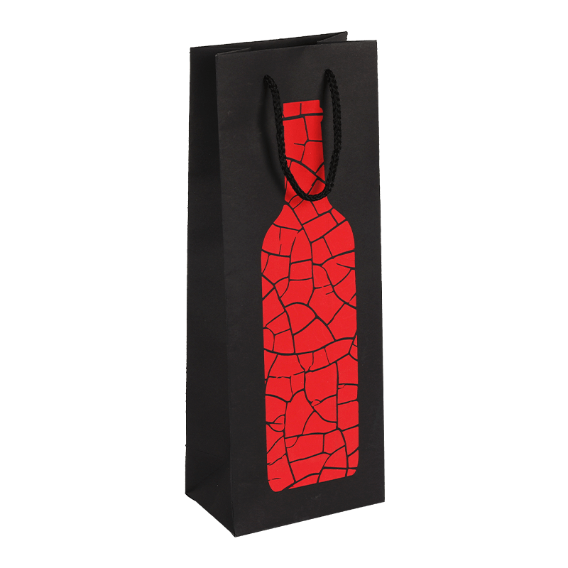 Custom Printed Black Cardboard Universal Wine Gift Paper Bag With Handle