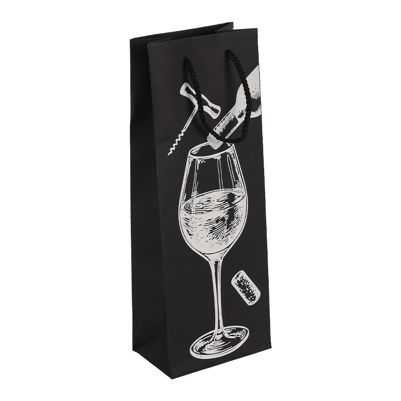 Luxury Printed Black Wine Bottle Paper Gift Bag With Handle