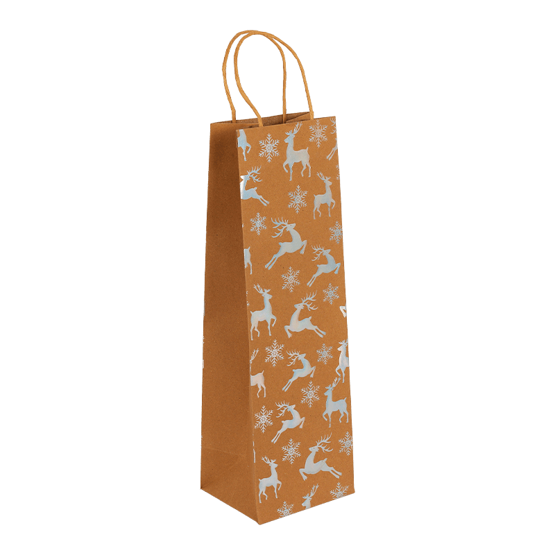 Customized Printed Christmas Reindeer Pattern Wine Gift Paper Bag