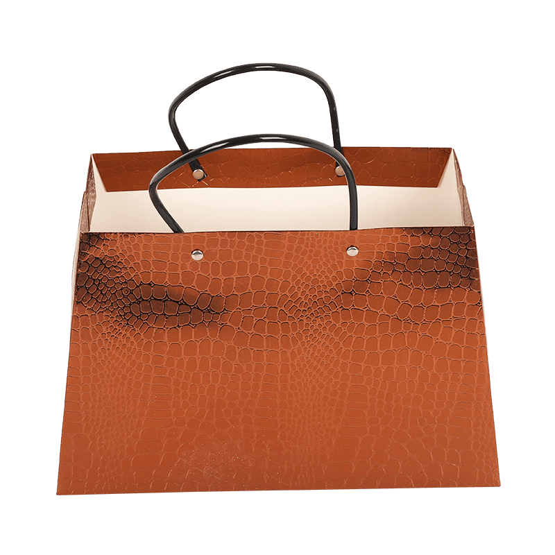 Wholesale Printed Brown Leather Texture Paper Gift Bag With Rivet Handle
