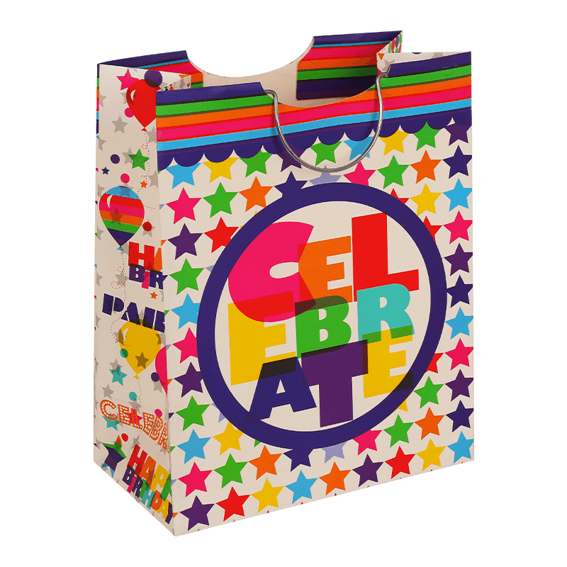Customized Printed Colorful Celebrate Paper Gift Bag With Handle
