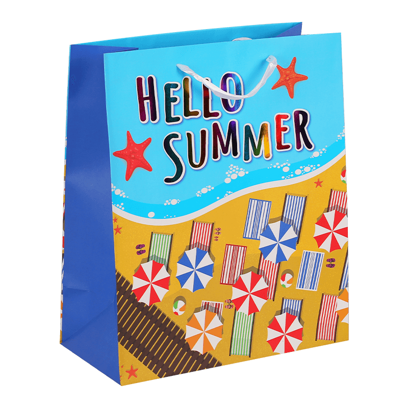Renewable Printed Summer Pool Party Favor Paper Gift Goodie Bag With Handle