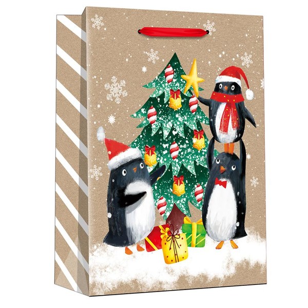 Christmas Printed Lovely Penguins Gift Shopping Paper Bag