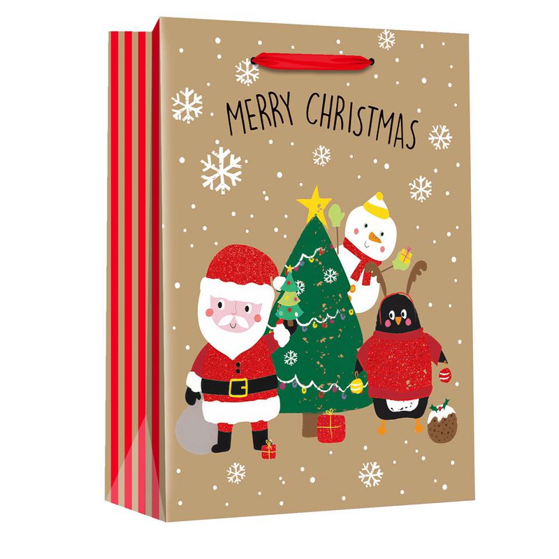 Renewable Printed Xmas Santa Claus Themed Present Paper Gift Favor Bag