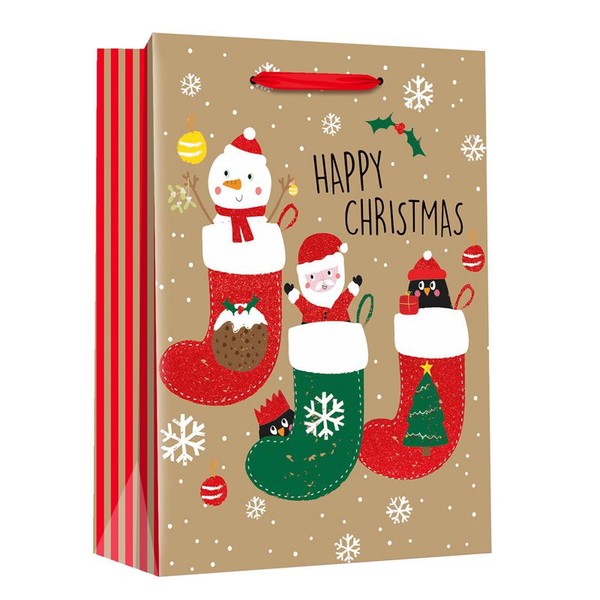 Manufacturer Printed Merry Christmas Craft Paper Gift Bags