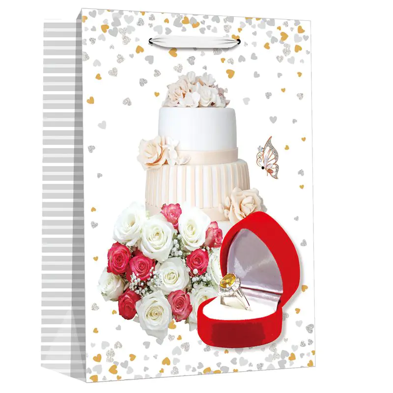 Festive Printed Diamond Ring Wedding Themed Party Paper Gift Bags