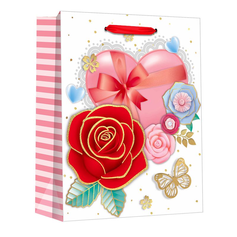 Customized Printed Red Rose Valentine's Day Gift Paper Bags