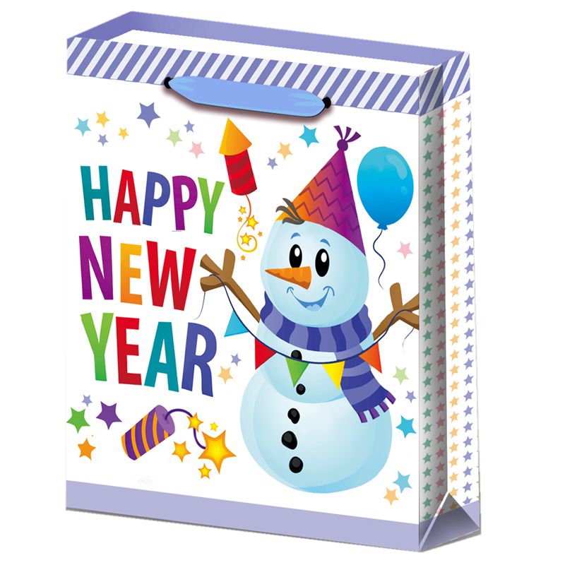 Printed Happy New Year Snowman Design Shopping Paper Gift Packaging Bag