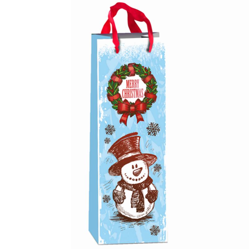 Unique Printed Merry Christmas Themed Red Wine Gift Paper Favor Bag