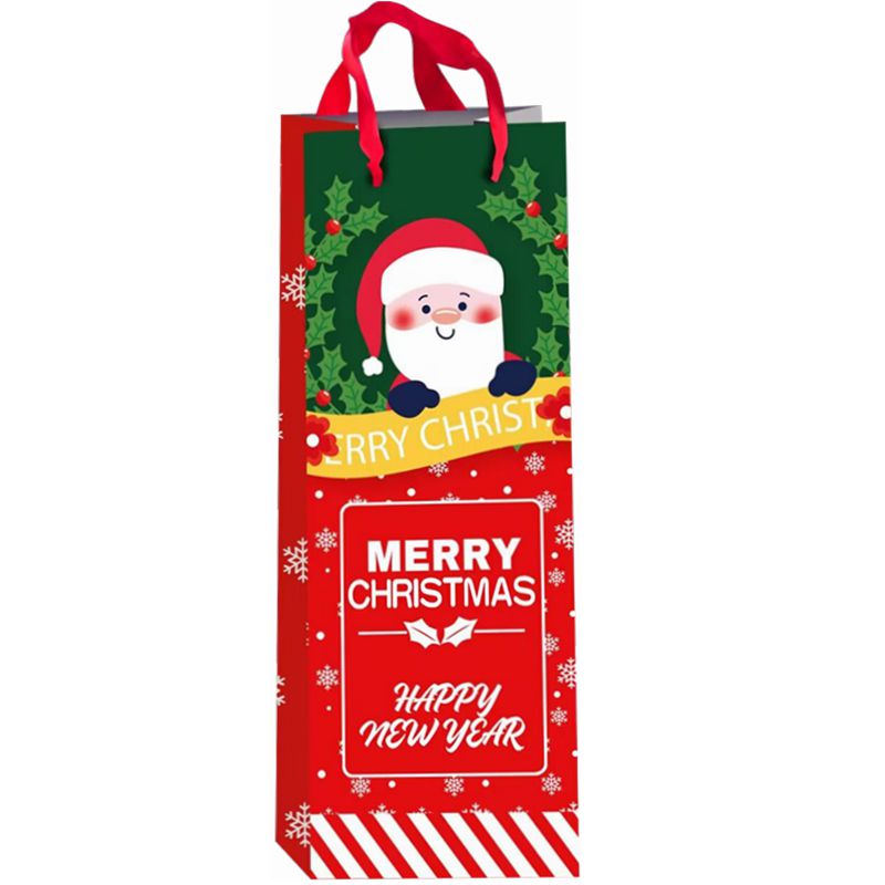 Creative Printed Merry Christmas Santa Claus Red Wine Gift Paper Bag