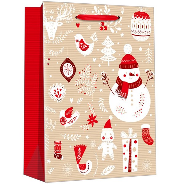 Wholesale Printed Christmas Snowman Kraft Paper Gift Shopping Bags