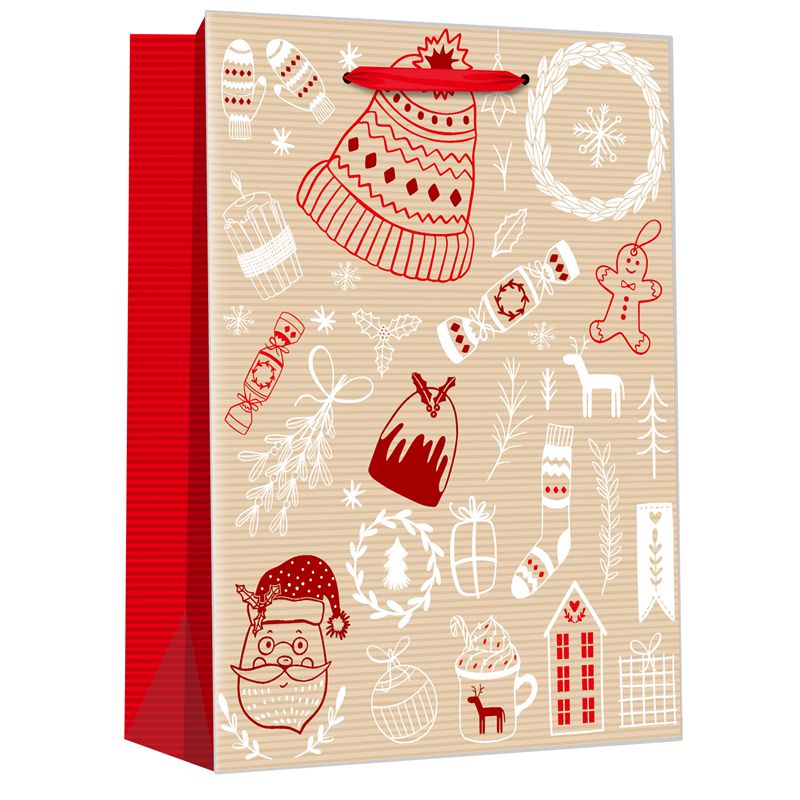 Printed Festival Classic Elements Christmas Kraft Paper Bags