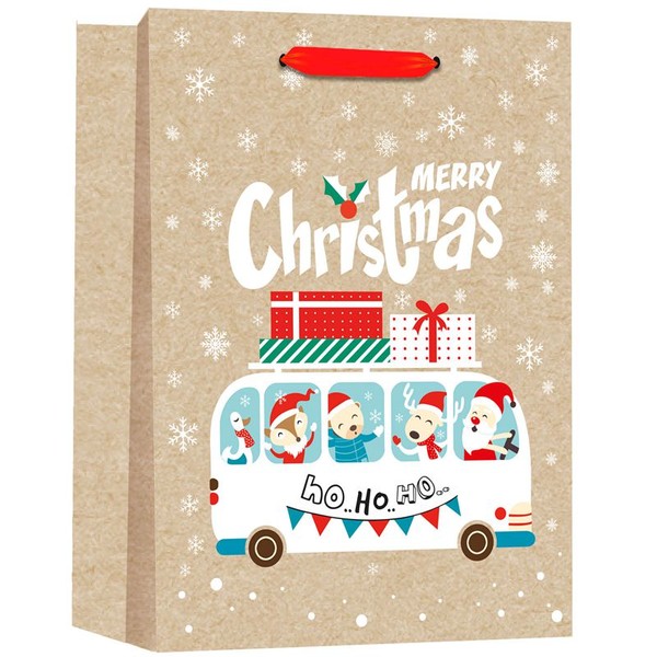 Printed Merry Christmas Themed Paper Packaging Bags